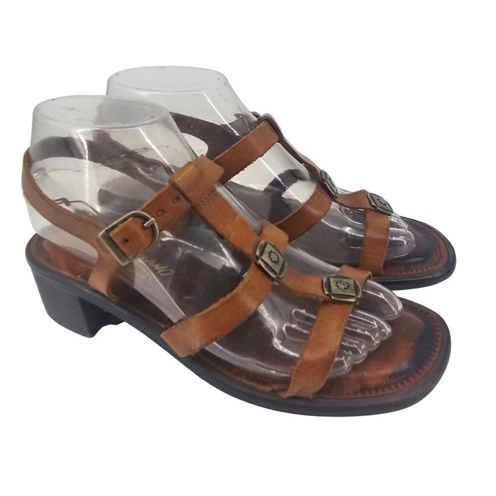 Romano Anne Brazilian Leather Heeled Strappy Gladiator Sandal Brown Size 7 Boho